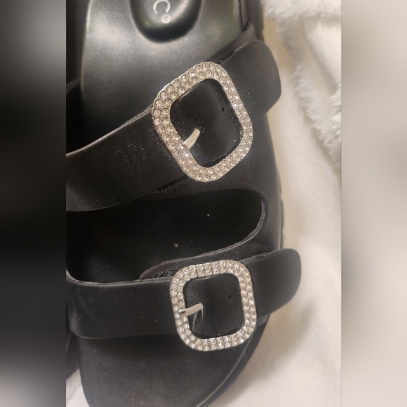 Vionic Black Leather Capitola Crystal Slides Sz 7.5 - Picture 2 of 4